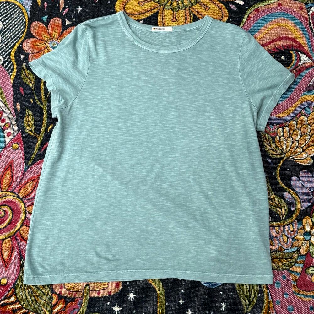 Marine Layer Tried & True Crew Tee Blue Green Classic Elevated Basic Coastal L